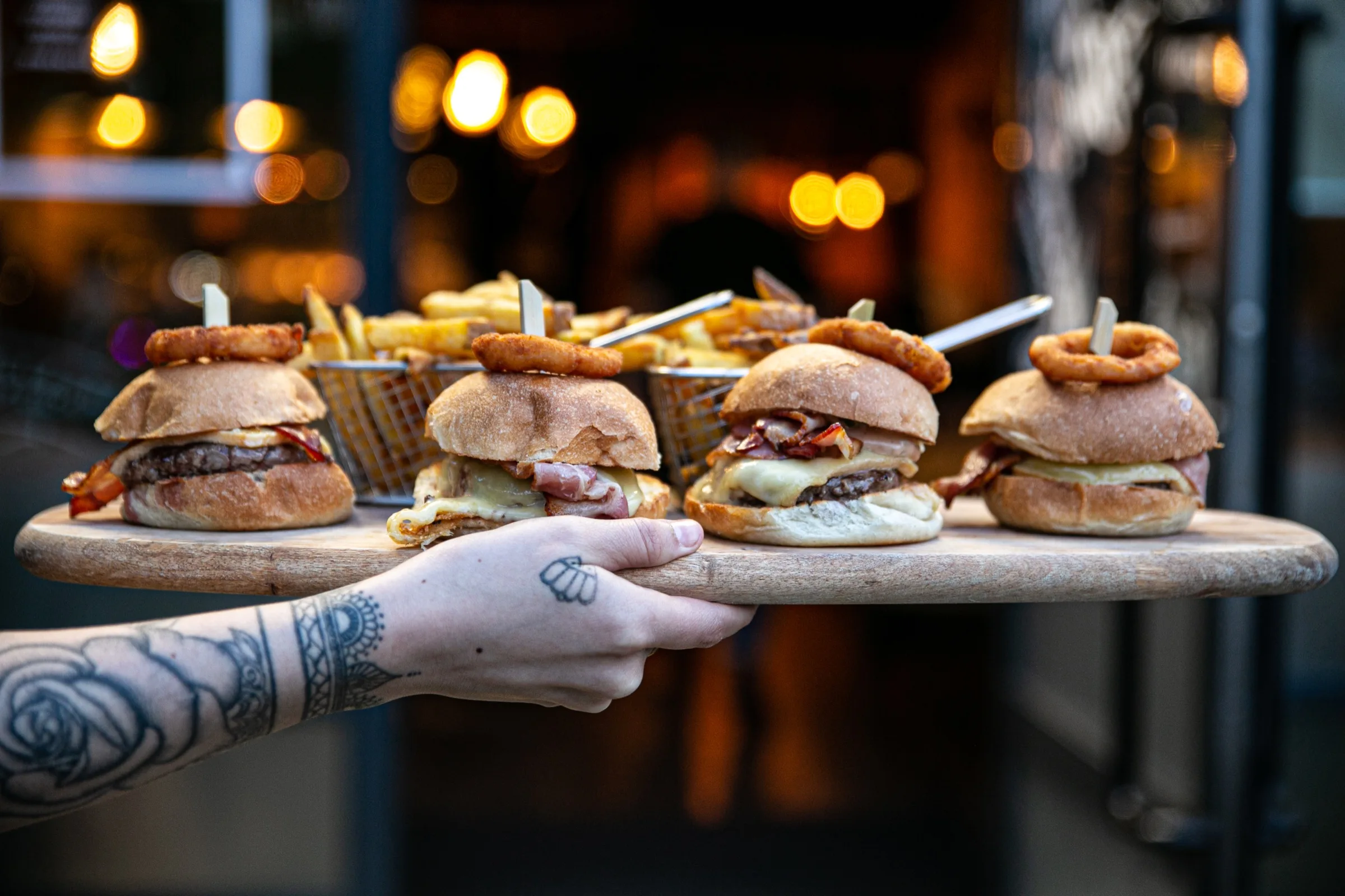 Chez Milen burgers served on a platter