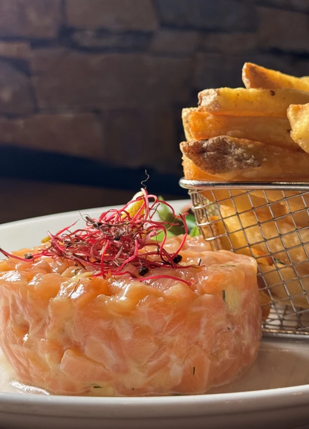 Salmon tartare and fries